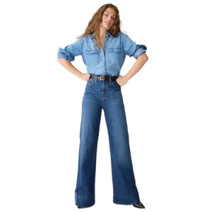 J.Crew Wide-Leg Trouser Jeans Medium Dark Wash Denim High Rise Fair Trade 29